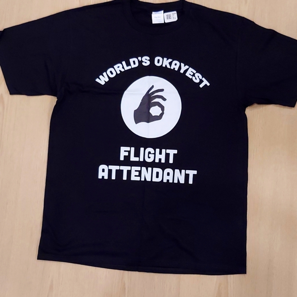 Men's Funny Black "Flight Attendant" Large t-shirt NWT